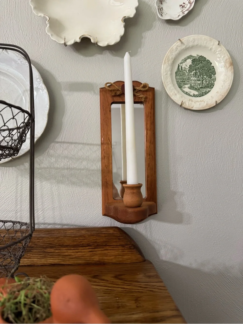 Wood-Framed Heart Accent Mirror Candle Holder